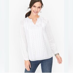 Talbots White Embroidered Long-Sleeve Peasant Blouse